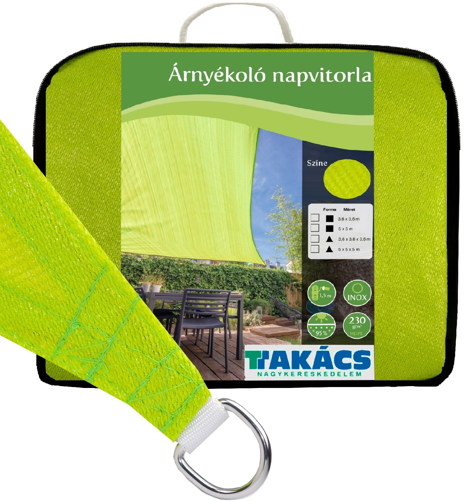 Sun sail green 3,6x3,6x3,6 m 230g/m2