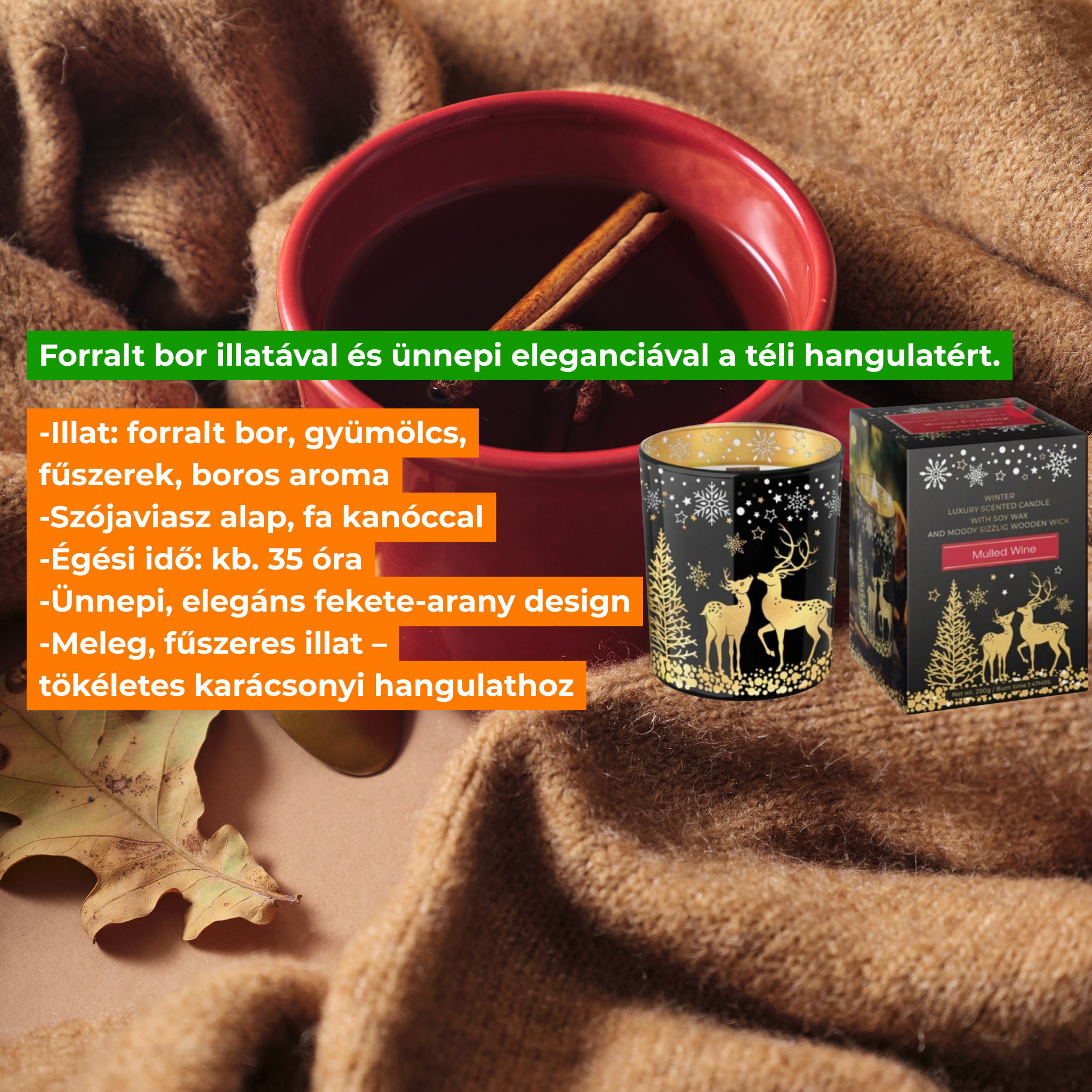 Duftkerze-Premium, Sojawachs Warm Evening Muled Wine 200 g