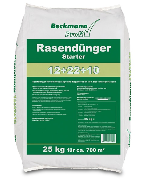 Beckmann Rasendünger für die Aussaat von Grassamen, für die Begrünung von Rasenflächen 12-22-10 10 kg
