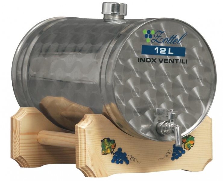 Horizontaler Tank auf Holzständer inox, mit Zapfhahn 30 l
