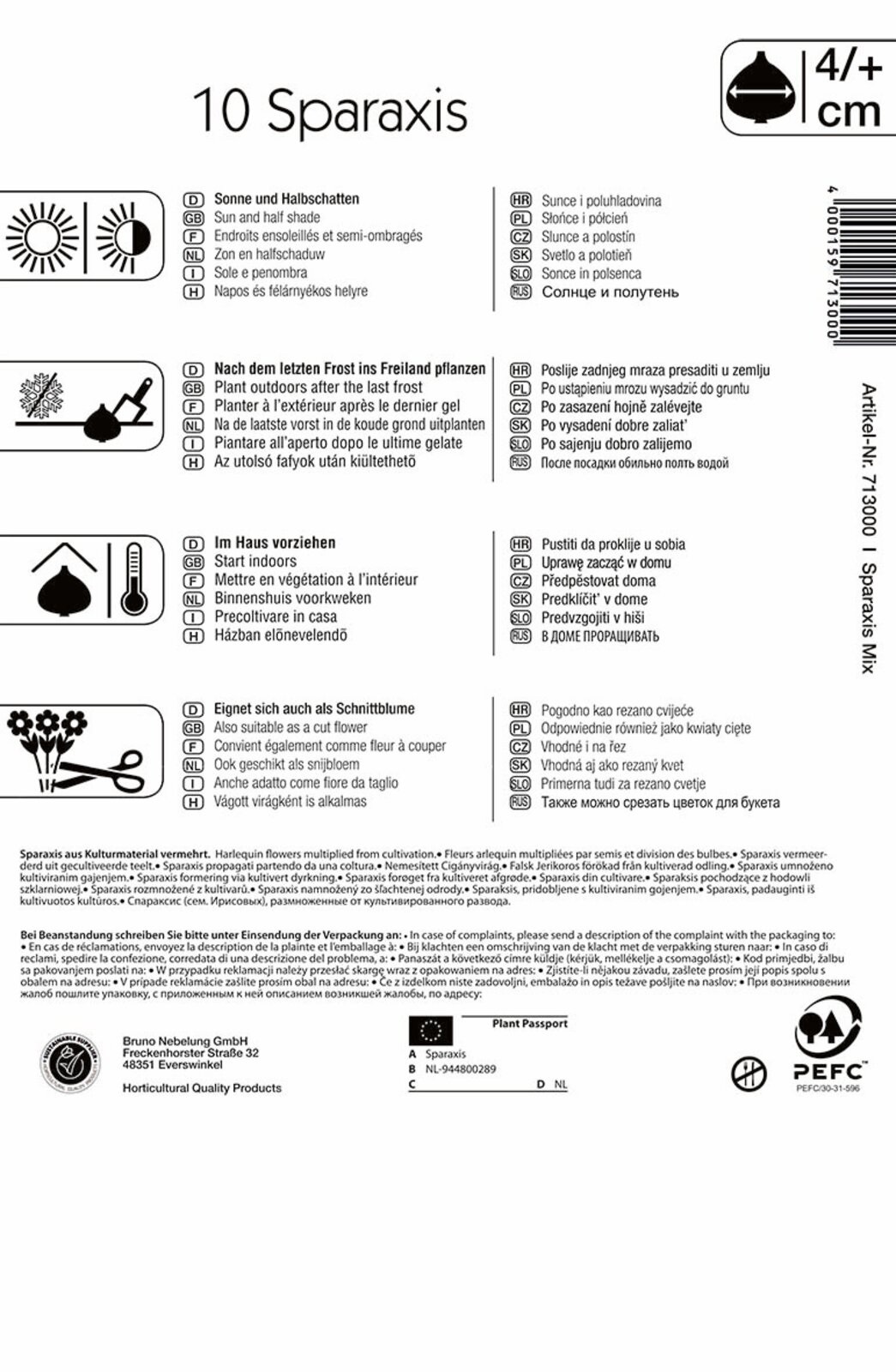 Zwiebeln Sparaxis (Zigeunerblume) tricolor Kiepenkerl 10 Stück