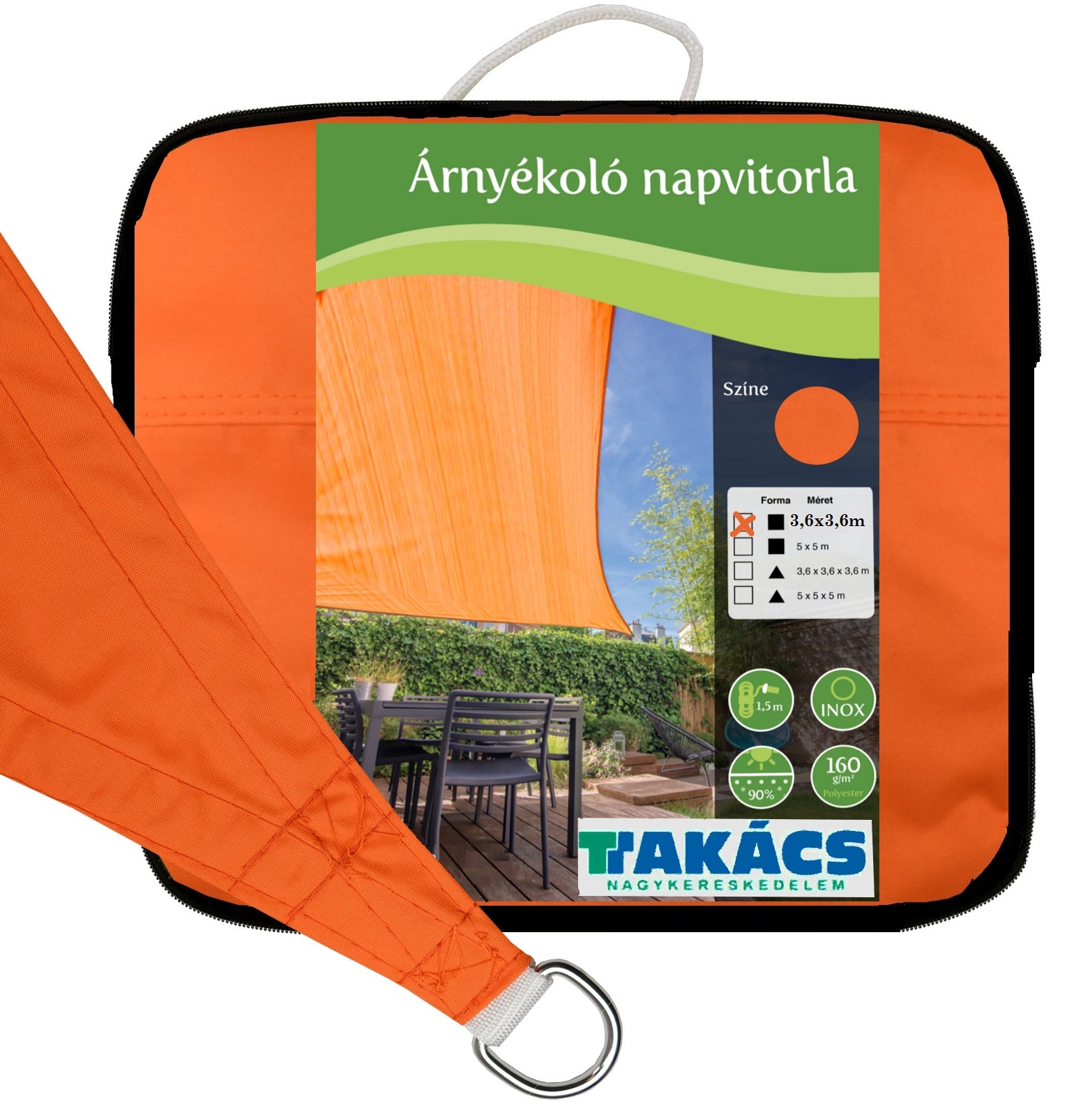 Sun sail orange 3,6x3,6x3,6 m 160g/m2