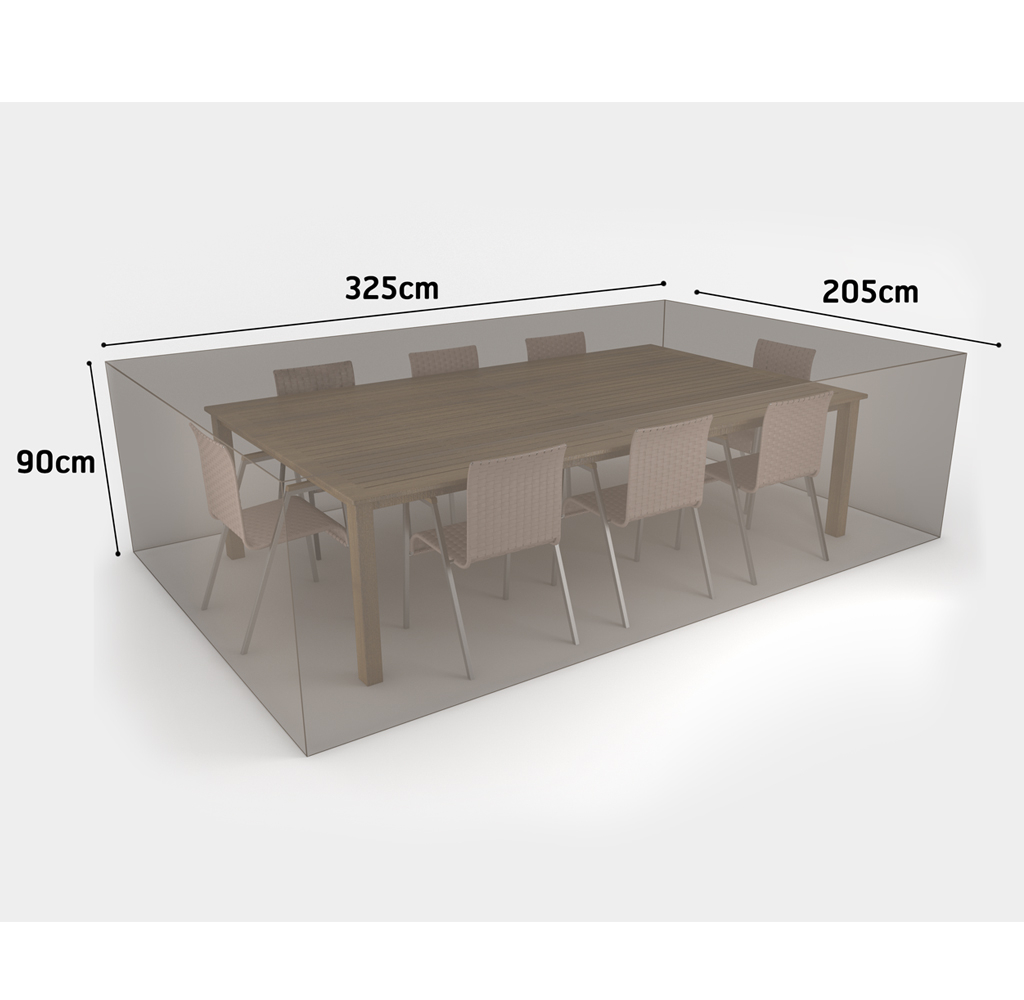 Gartenmöbel Abdeckung für rechteckigen Tisch + 8 Stühle Covertop 325x205x90 cm