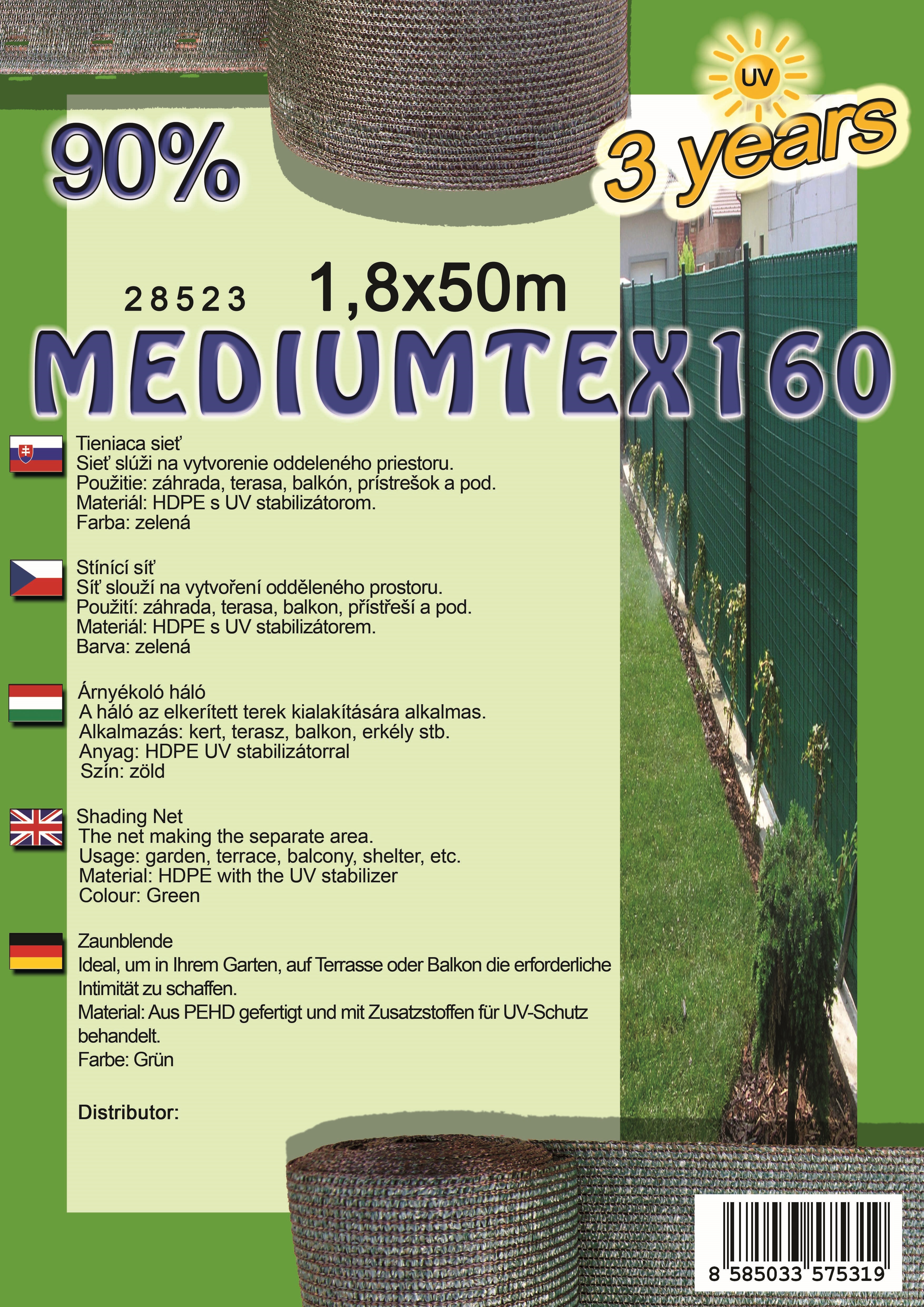 Kerítésháló MEDIUMTEX160 1,8X50 m zöld 90%