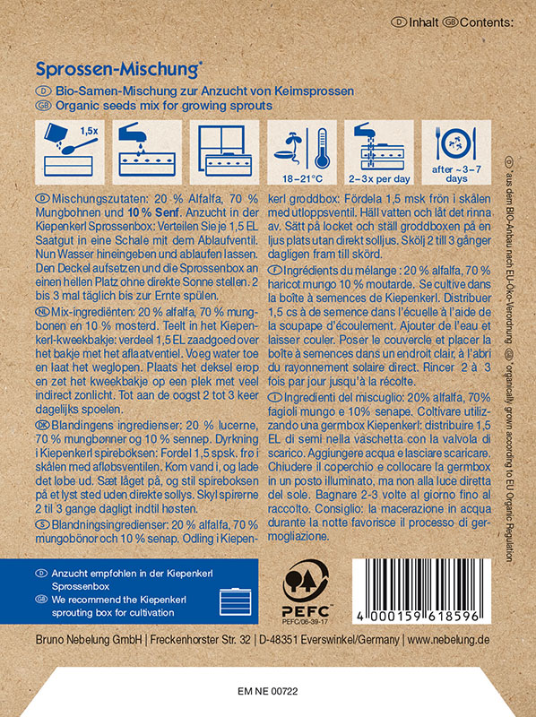Gekeimte Samen Bio Mix (Luzerne, Mungbohne, Senf) Kiepenkerl 50 g