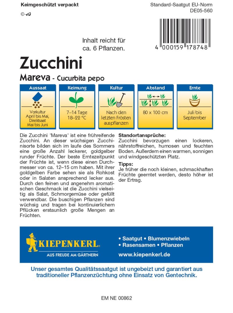 Zucchini gelb Mareva 6 Samen Kiepenkerl