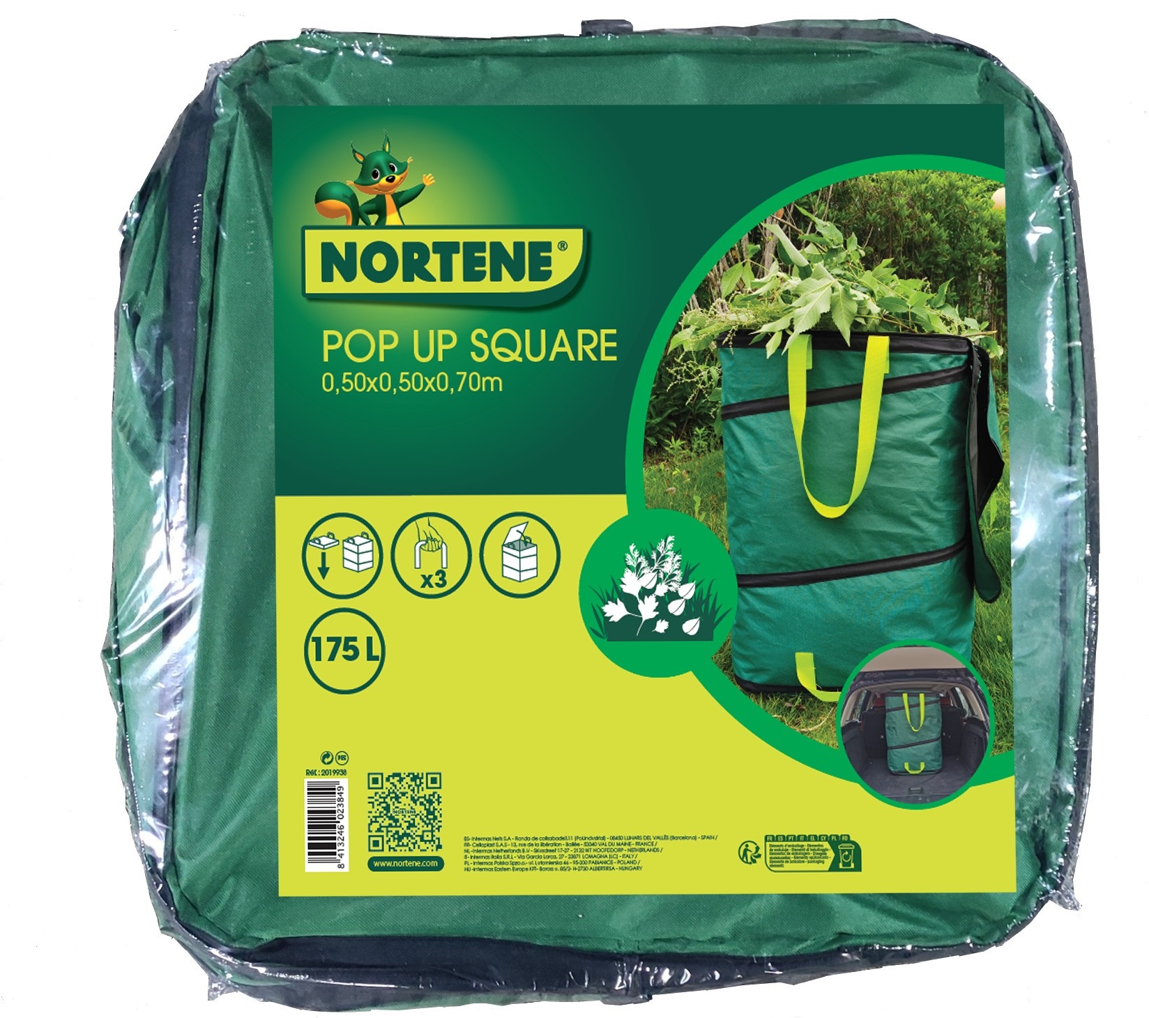 Quadratischer Pop-Up-Laubbeutel POP UP SQUARE grün 175 l (50x50x70cm)